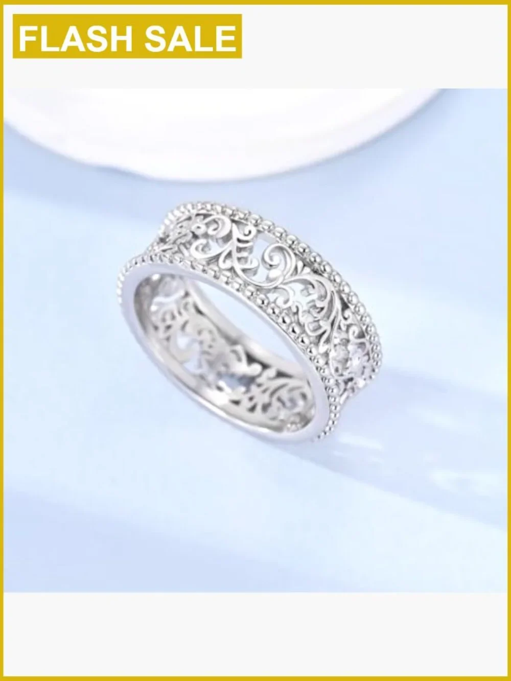 Vintage Filigree Stackable Ring 925 Sterling Silver Round Cubic Zirconia